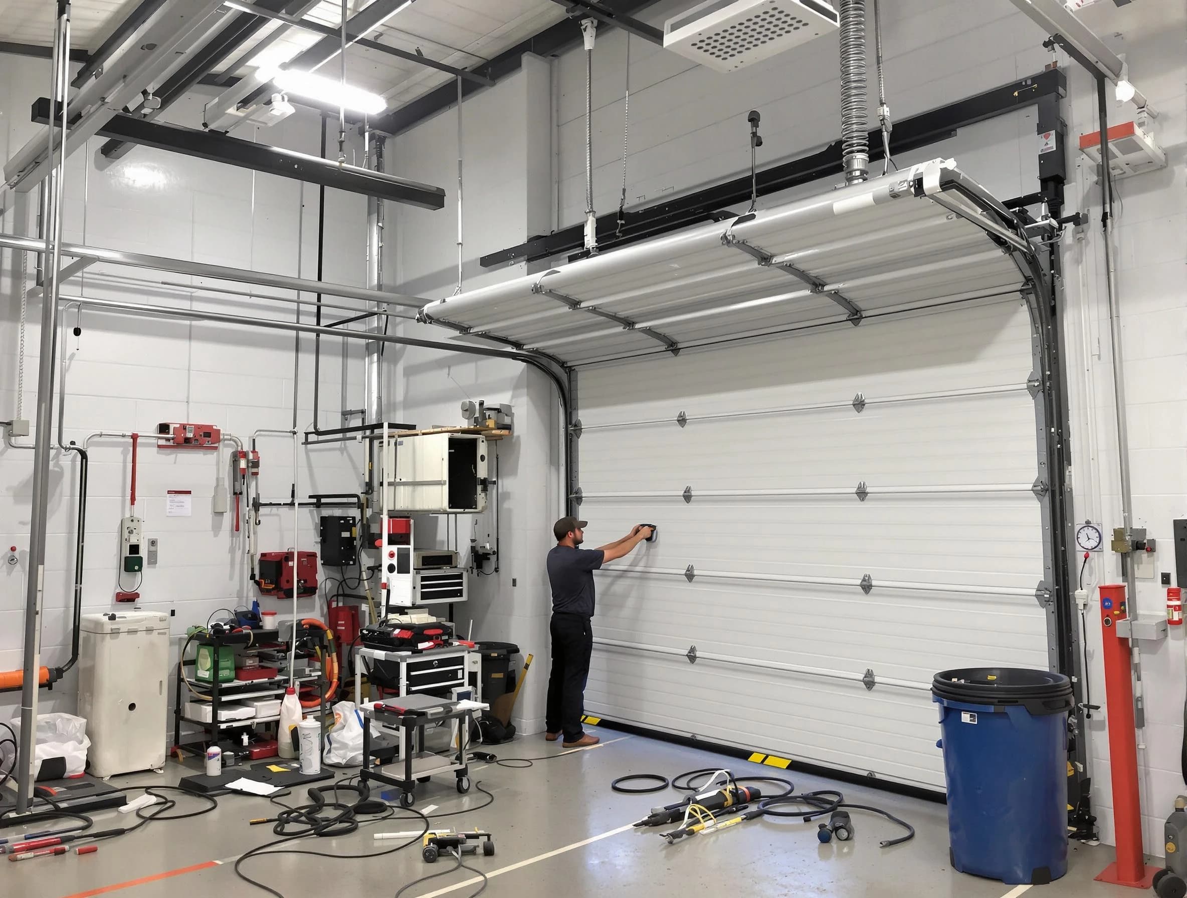 Herriman Garage Door Repair certified technician performing commercial door repair at a Herriman business facility