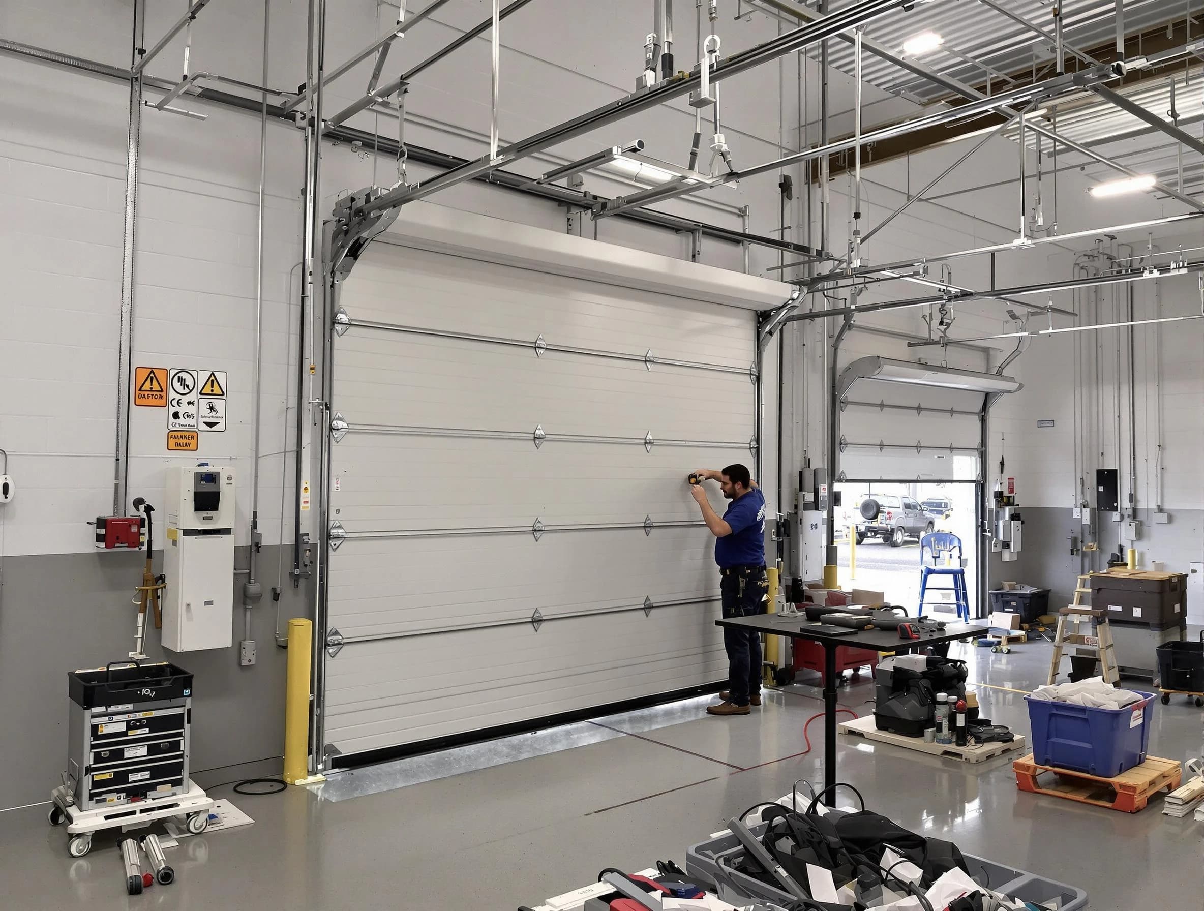 Commercial garage door repair being performed by Herriman Garage Door Repair expert in Herriman