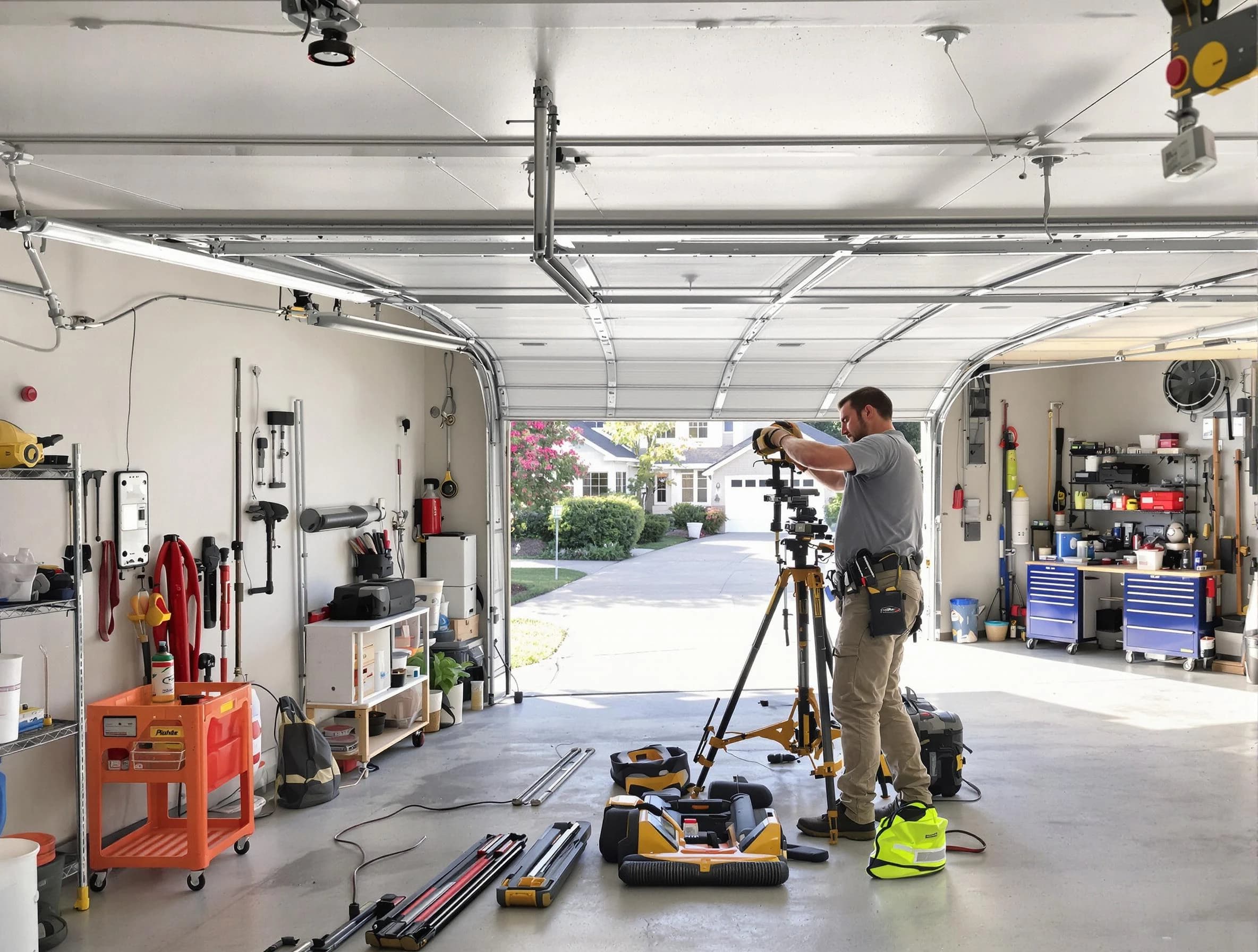 Herriman Garage Door Repair specialist performing laser-guided track alignment in Herriman