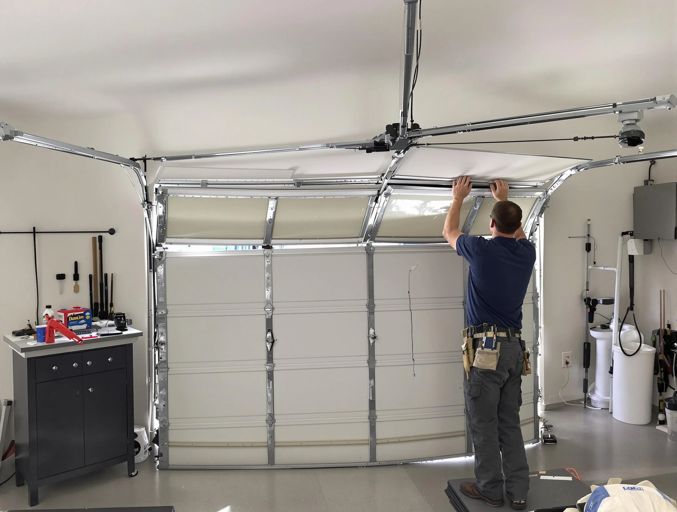 Herriman Garage Door Repair specialist performing precise section replacement on Herriman garage door